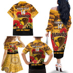 Custom Hawks Football ANZAC Family Matching Off Shoulder Long Sleeve Dress and Hawaiian Shirt Gallipoli Camouflage With Poppies