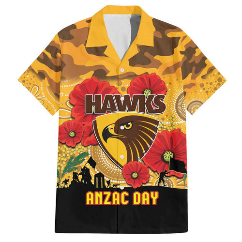 Custom Hawks Football ANZAC Family Matching Off Shoulder Long Sleeve Dress and Hawaiian Shirt Gallipoli Camouflage With Poppies