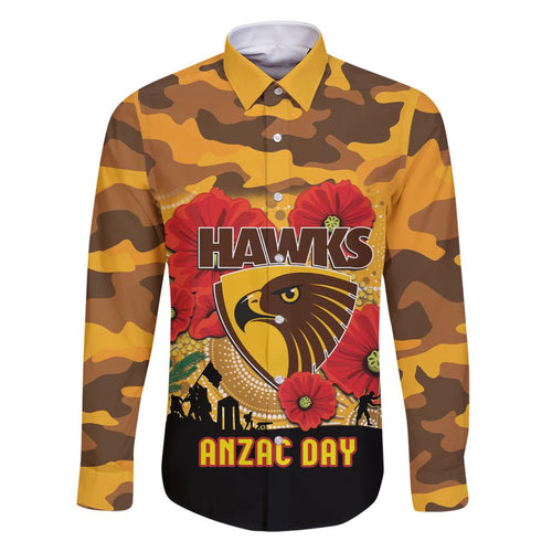 Custom Hawks Football ANZAC Family Matching Off Shoulder Long Sleeve Dress and Hawaiian Shirt Gallipoli Camouflage With Poppies
