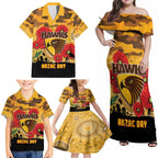 Custom Hawks Football ANZAC Family Matching Off Shoulder Maxi Dress and Hawaiian Shirt Gallipoli Camouflage With Poppies