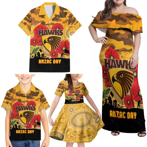 Custom Hawks Football ANZAC Family Matching Off Shoulder Maxi Dress and Hawaiian Shirt Gallipoli Camouflage With Poppies