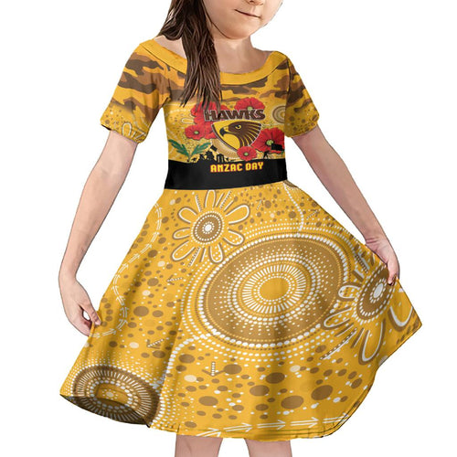 Custom Hawks Football ANZAC Family Matching Off Shoulder Maxi Dress and Hawaiian Shirt Gallipoli Camouflage With Poppies