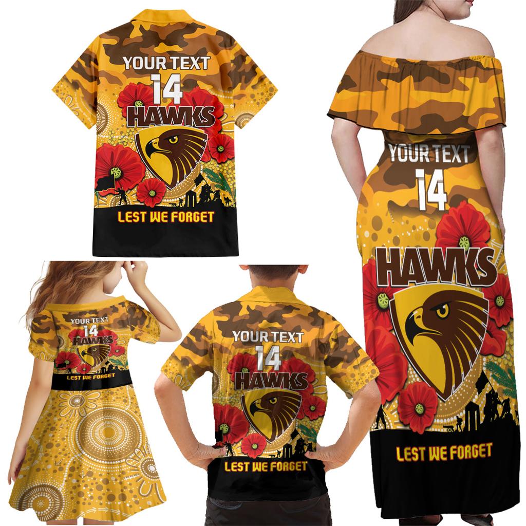 Custom Hawks Football ANZAC Family Matching Off Shoulder Maxi Dress and Hawaiian Shirt Gallipoli Camouflage With Poppies