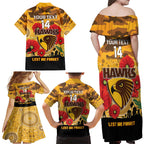 Custom Hawks Football ANZAC Family Matching Off Shoulder Maxi Dress and Hawaiian Shirt Gallipoli Camouflage With Poppies