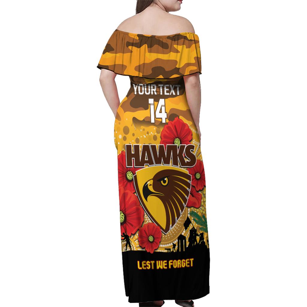 Custom Hawks Football ANZAC Family Matching Off Shoulder Maxi Dress and Hawaiian Shirt Gallipoli Camouflage With Poppies