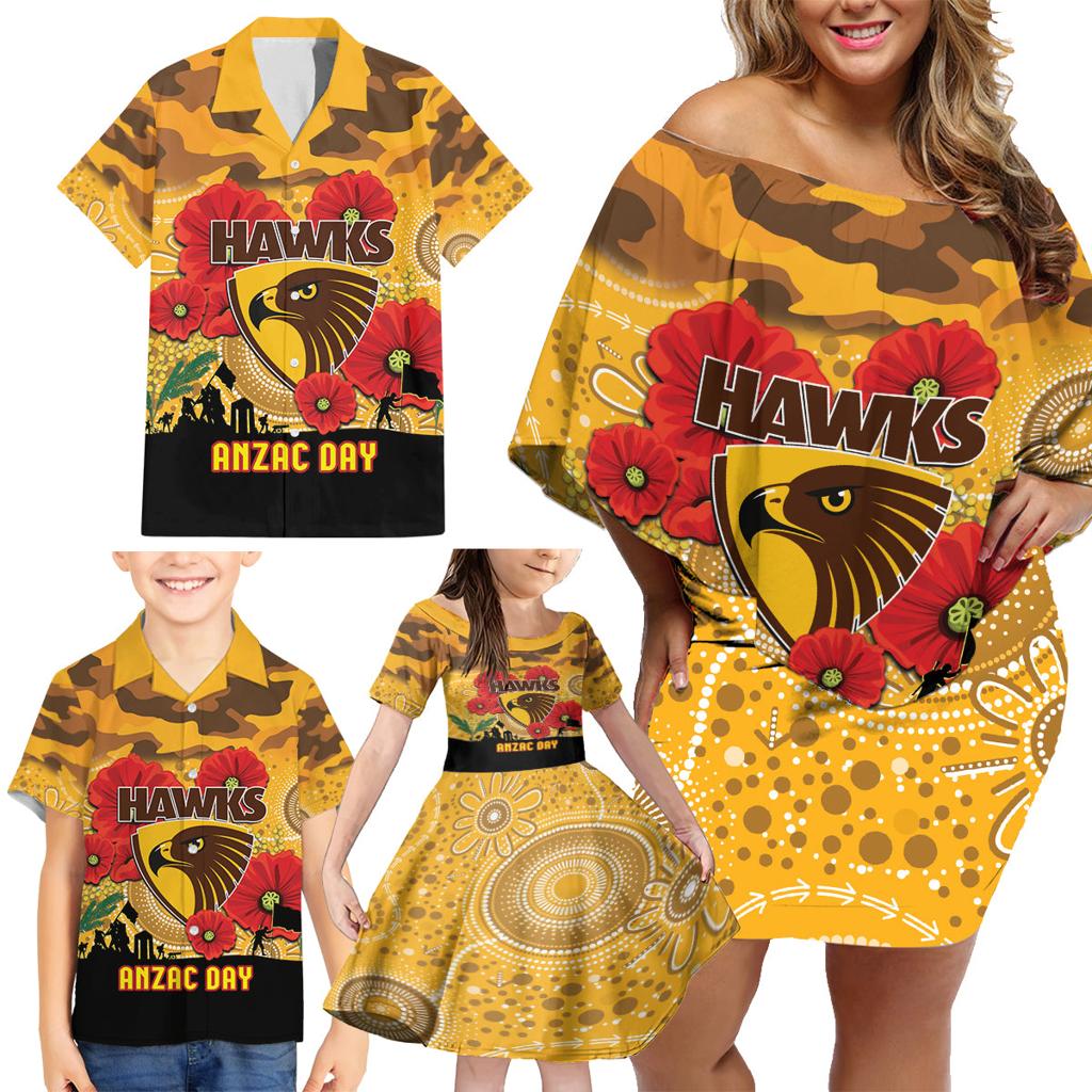 Custom Hawks Football ANZAC Family Matching Off Shoulder Short Dress and Hawaiian Shirt Gallipoli Camouflage With Poppies
