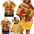 Custom Hawks Football ANZAC Family Matching Off Shoulder Short Dress and Hawaiian Shirt Gallipoli Camouflage With Poppies