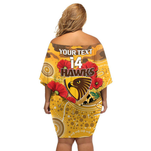 Custom Hawks Football ANZAC Family Matching Off Shoulder Short Dress and Hawaiian Shirt Gallipoli Camouflage With Poppies