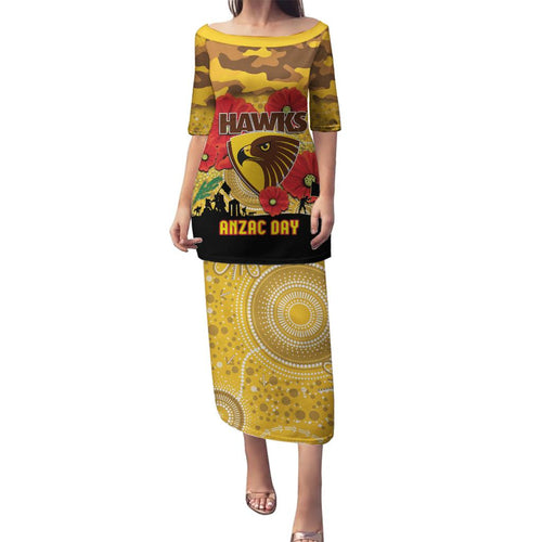 Custom Hawks Football ANZAC Family Matching Puletasi and Hawaiian Shirt Gallipoli Camouflage With Poppies