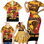 Custom Hawks Football ANZAC Family Matching Short Sleeve Bodycon Dress and Hawaiian Shirt Gallipoli Camouflage With Poppies
