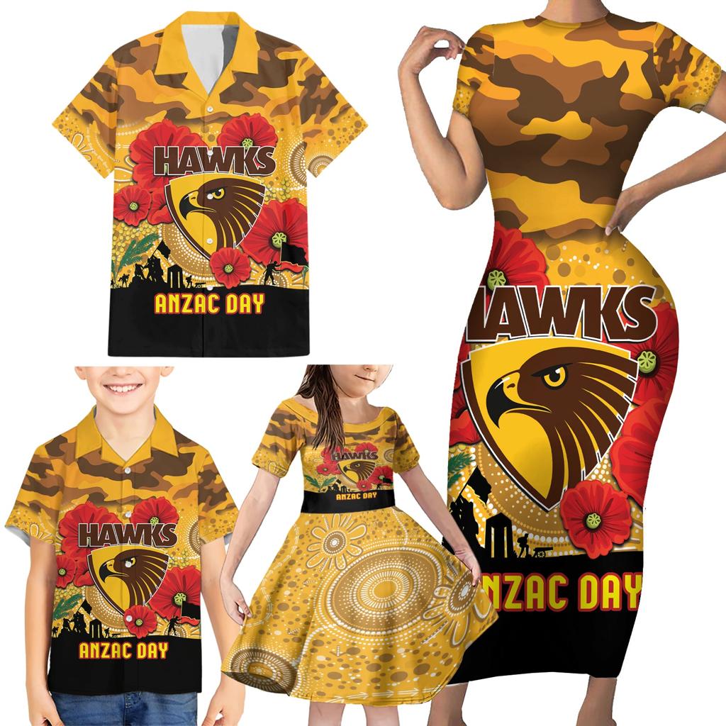 Custom Hawks Football ANZAC Family Matching Short Sleeve Bodycon Dress and Hawaiian Shirt Gallipoli Camouflage With Poppies
