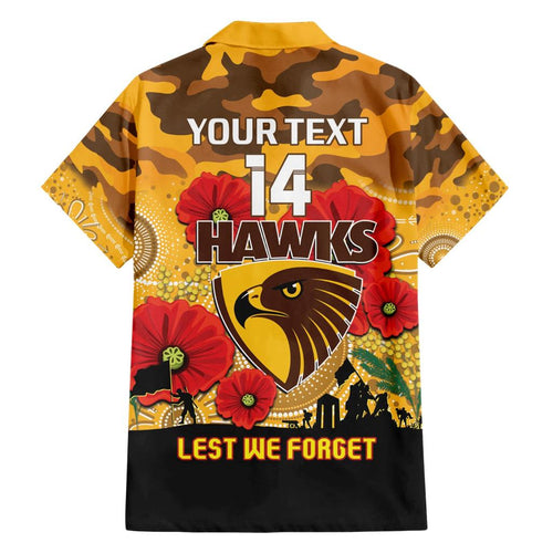 Custom Hawks Football ANZAC Family Matching Short Sleeve Bodycon Dress and Hawaiian Shirt Gallipoli Camouflage With Poppies