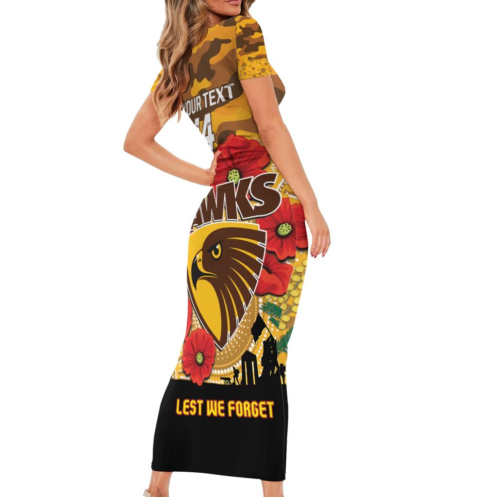 Custom Hawks Football ANZAC Family Matching Short Sleeve Bodycon Dress and Hawaiian Shirt Gallipoli Camouflage With Poppies