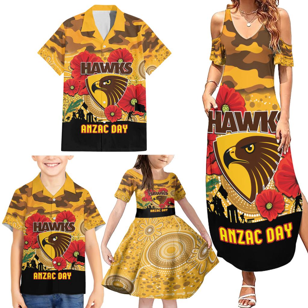 Custom Hawks Football ANZAC Family Matching Summer Maxi Dress and Hawaiian Shirt Gallipoli Camouflage With Poppies
