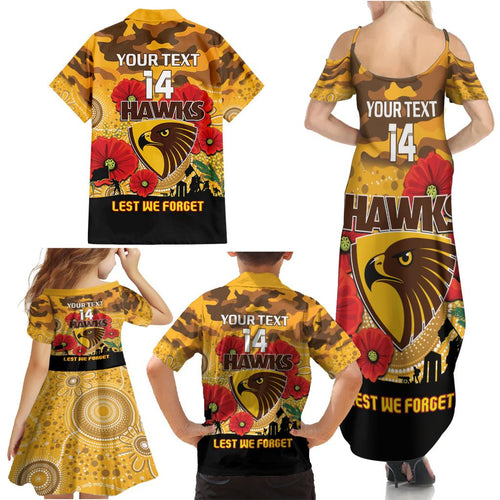 Custom Hawks Football ANZAC Family Matching Summer Maxi Dress and Hawaiian Shirt Gallipoli Camouflage With Poppies