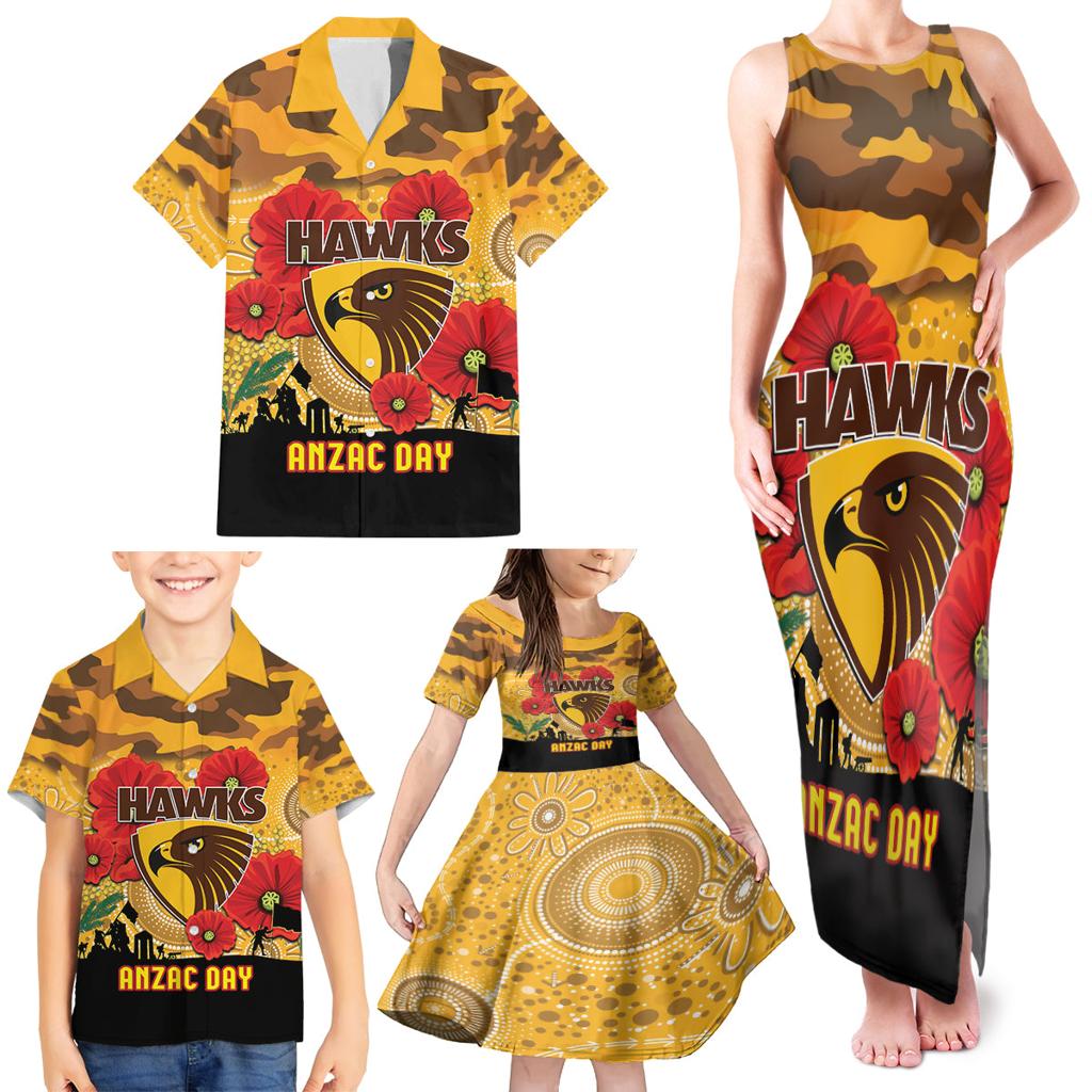 Custom Hawks Football ANZAC Family Matching Tank Maxi Dress and Hawaiian Shirt Gallipoli Camouflage With Poppies