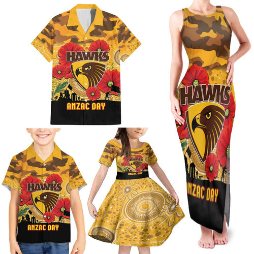 Custom Hawks Football ANZAC Family Matching Tank Maxi Dress and Hawaiian Shirt Gallipoli Camouflage With Poppies