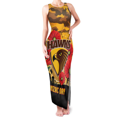 Custom Hawks Football ANZAC Family Matching Tank Maxi Dress and Hawaiian Shirt Gallipoli Camouflage With Poppies