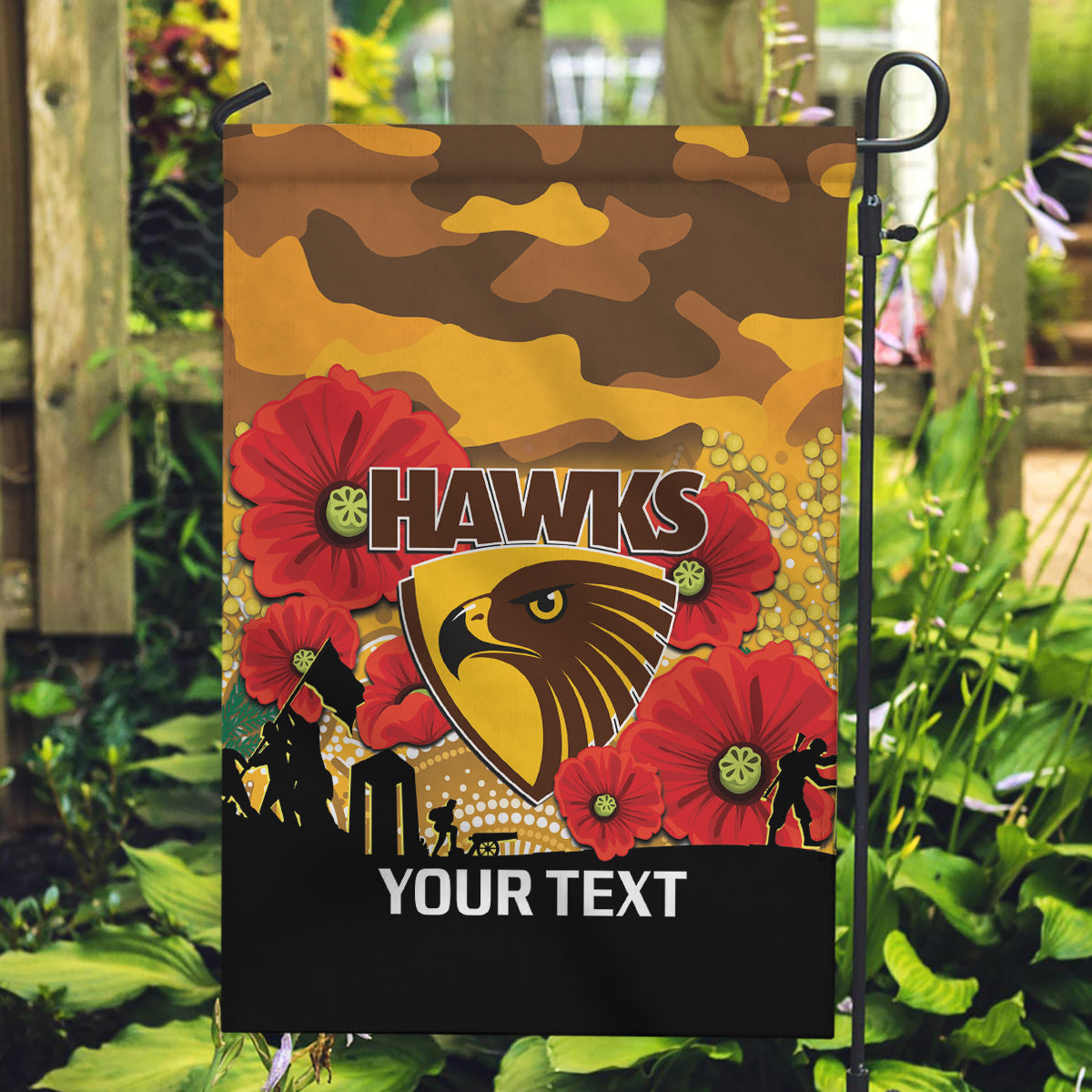 Custom Hawks Football ANZAC Garden Flag Gallipoli Camouflage With Poppies
