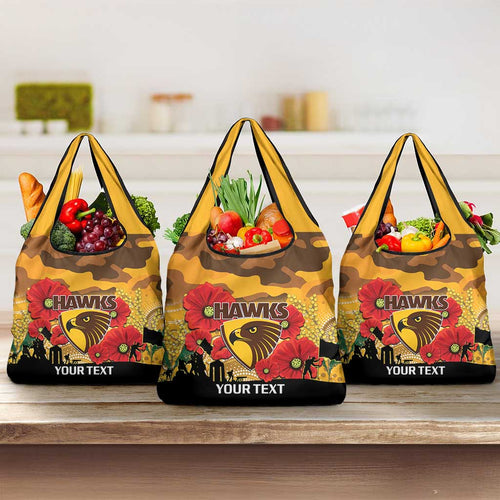 Custom Hawks Football ANZAC Grocery Bag Gallipoli Camouflage With Poppies