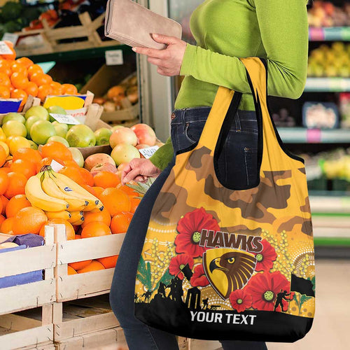 Custom Hawks Football ANZAC Grocery Bag Gallipoli Camouflage With Poppies