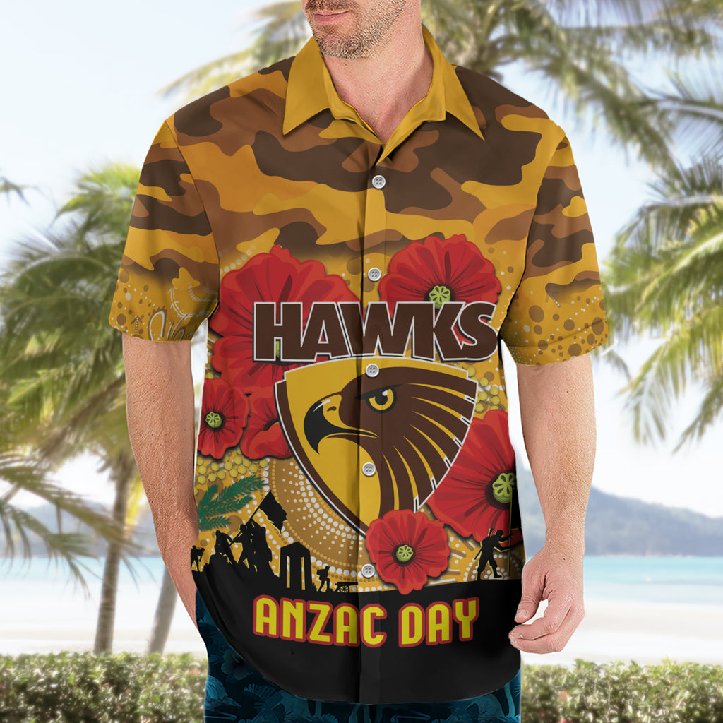 Custom Hawks Football ANZAC Hawaiian Shirt Gallipoli Camouflage With Poppies