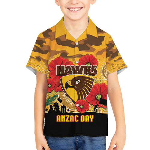 Custom Hawks Football ANZAC Hawaiian Shirt Gallipoli Camouflage With Poppies