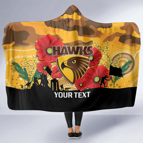 Custom Hawks Football ANZAC Hooded Blanket Gallipoli Camouflage With Poppies
