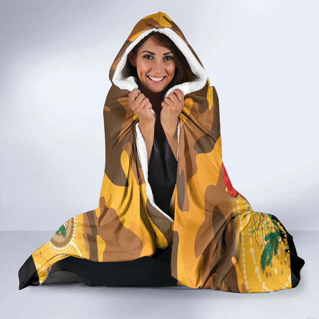 Custom Hawks Football ANZAC Hooded Blanket Gallipoli Camouflage With Poppies