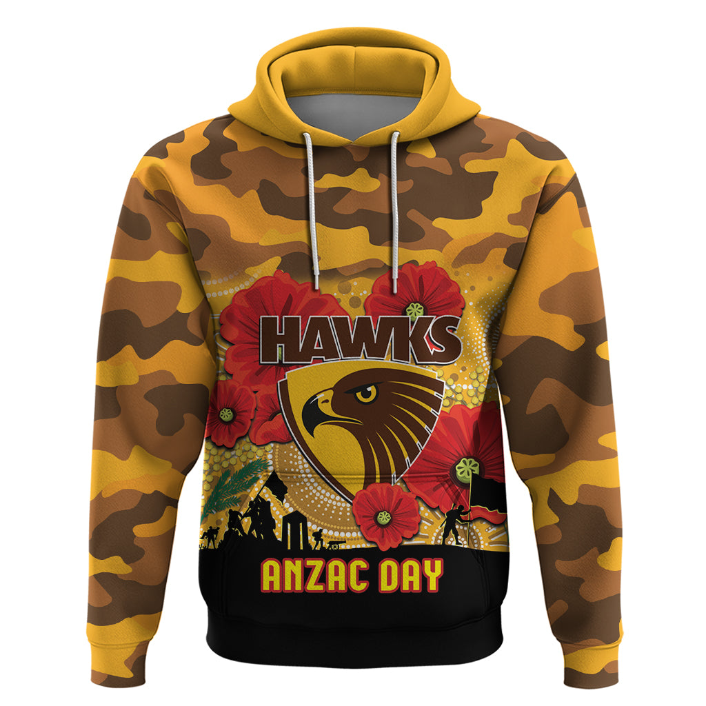 Custom Hawks Football ANZAC Hoodie Gallipoli Camouflage With Poppies
