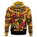 Custom Hawks Football ANZAC Hoodie Gallipoli Camouflage With Poppies