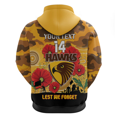 Custom Hawks Football ANZAC Hoodie Gallipoli Camouflage With Poppies