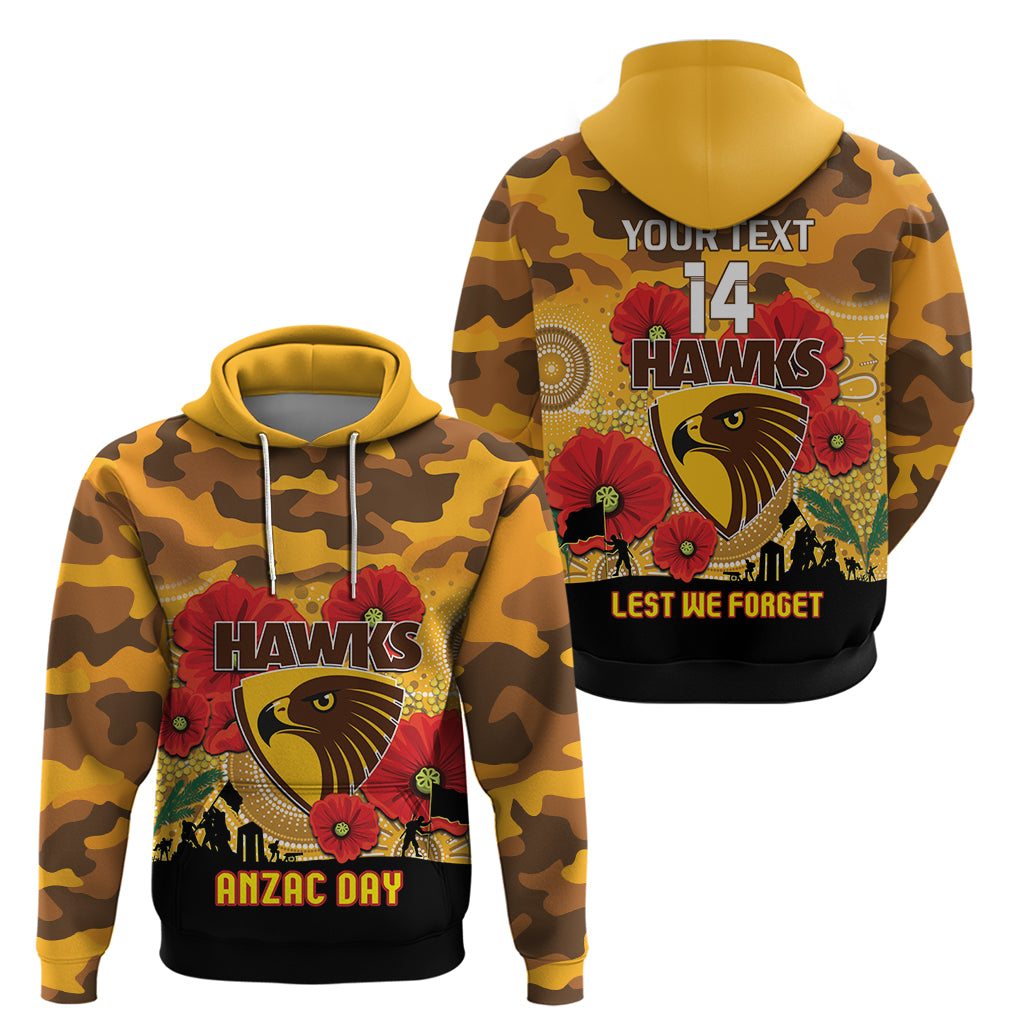 Custom Hawks Football ANZAC Hoodie Gallipoli Camouflage With Poppies