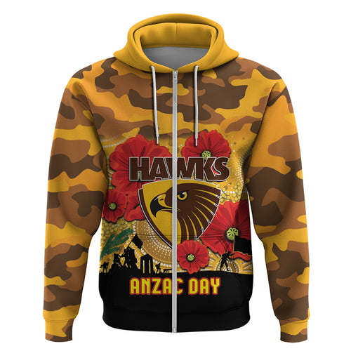 Custom Hawks Football ANZAC Hoodie Gallipoli Camouflage With Poppies