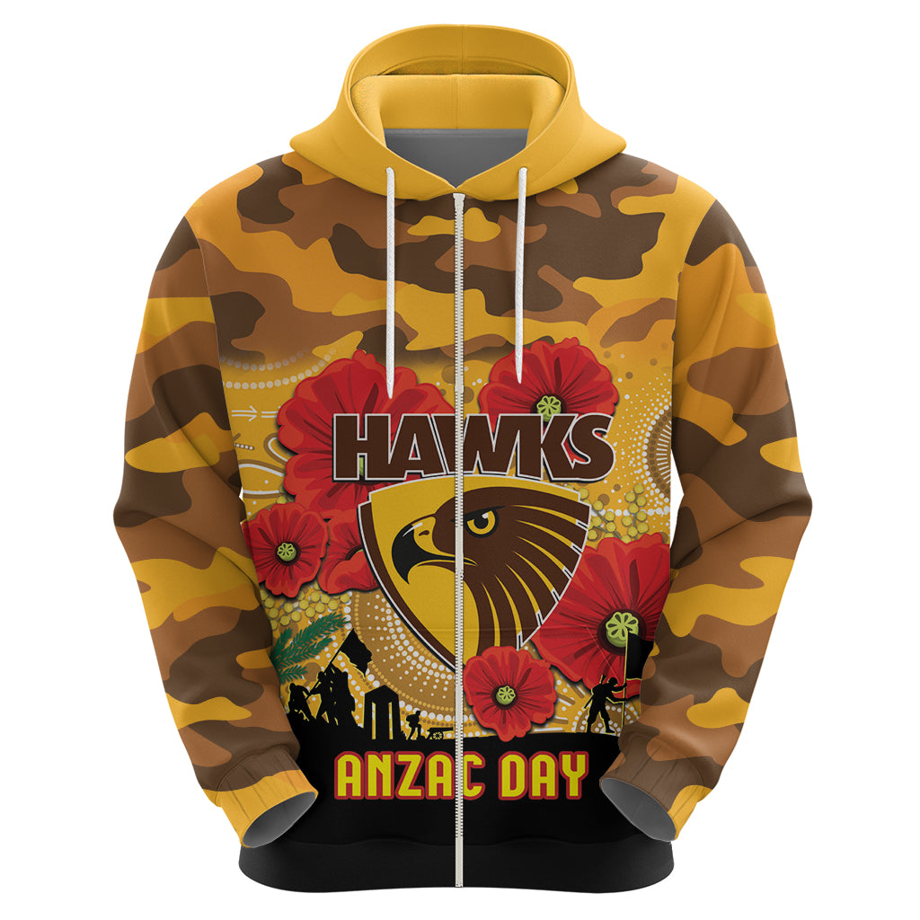 Custom Hawks Football ANZAC Hoodie Gallipoli Camouflage With Poppies