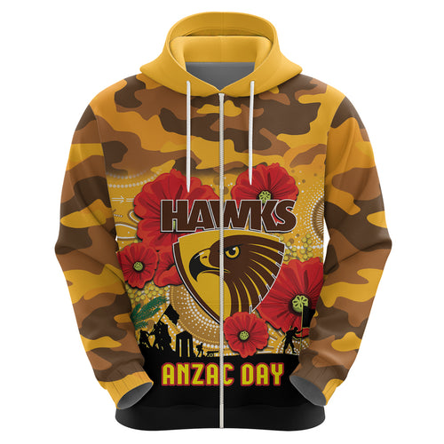 Custom Hawks Football ANZAC Hoodie Gallipoli Camouflage With Poppies