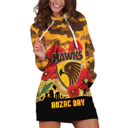 Custom Hawks Football ANZAC Hoodie Dress Gallipoli Camouflage With Poppies