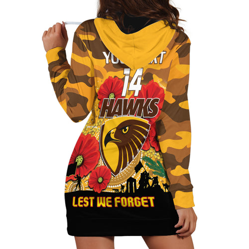 Custom Hawks Football ANZAC Hoodie Dress Gallipoli Camouflage With Poppies