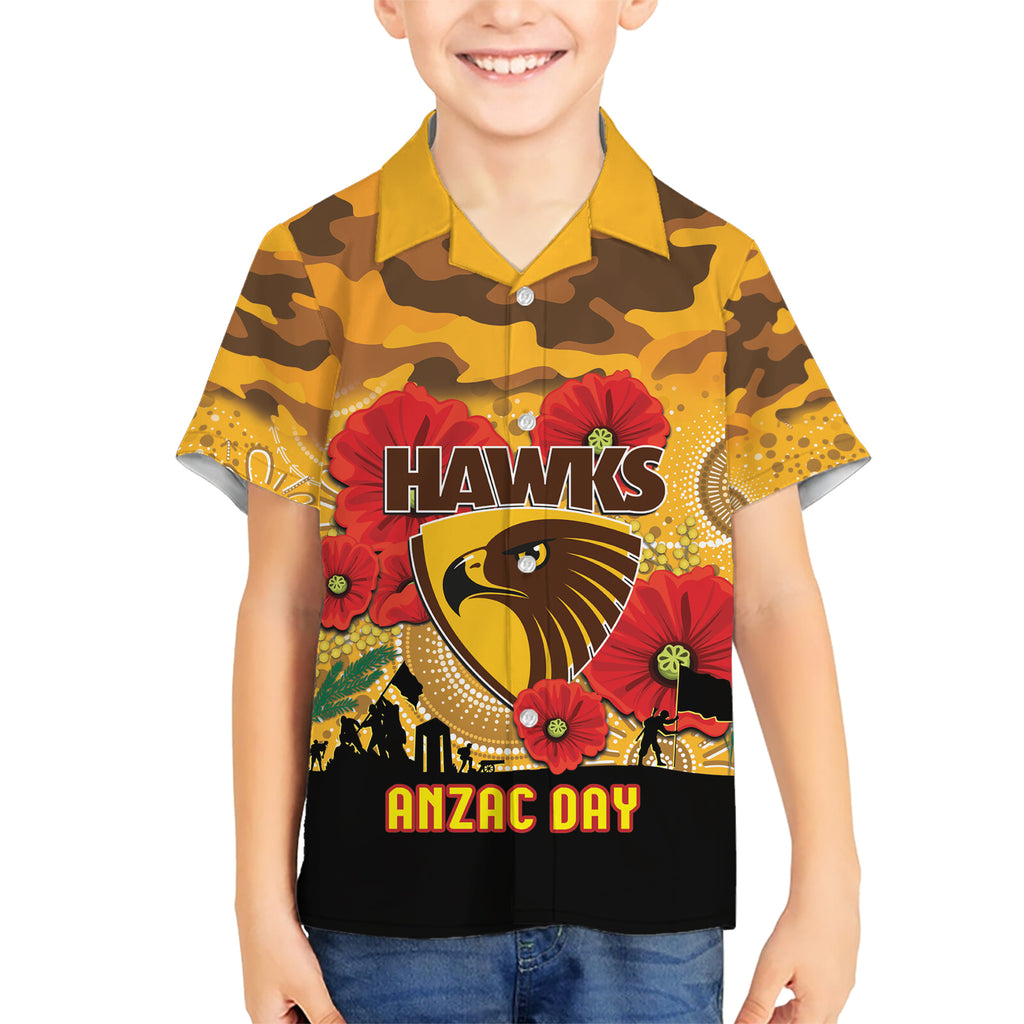 Custom Hawks Football ANZAC Kid Hawaiian Shirt Gallipoli Camouflage With Poppies