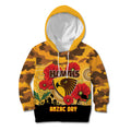 Custom Hawks Football ANZAC Kid Hoodie Gallipoli Camouflage With Poppies