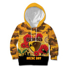 Custom Hawks Football ANZAC Kid Hoodie Gallipoli Camouflage With Poppies