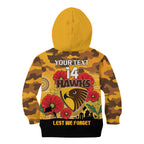 Custom Hawks Football ANZAC Kid Hoodie Gallipoli Camouflage With Poppies