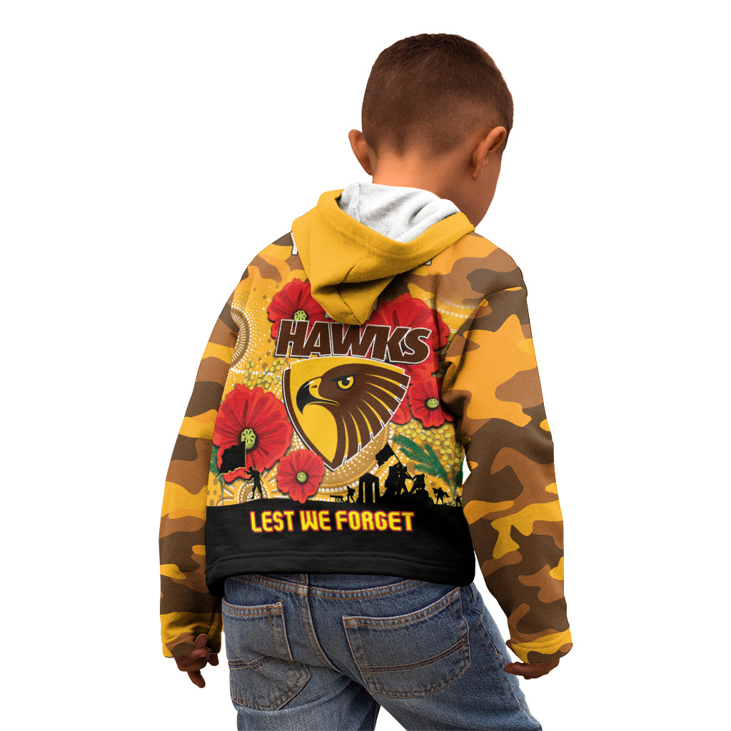 Custom Hawks Football ANZAC Kid Hoodie Gallipoli Camouflage With Poppies