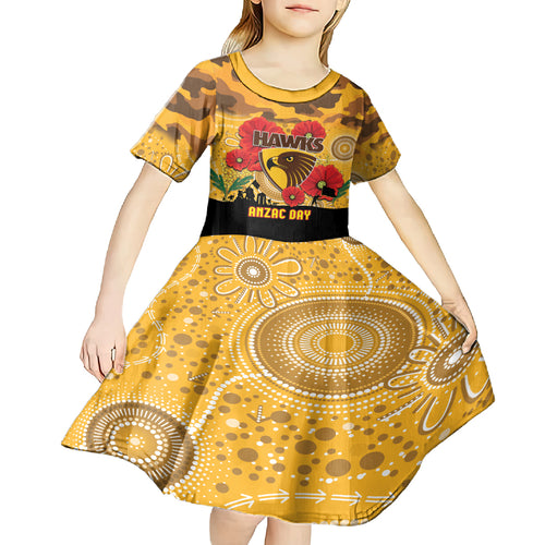 Custom Hawks Football ANZAC Kid Short Sleeve Dress Gallipoli Camouflage With Poppies