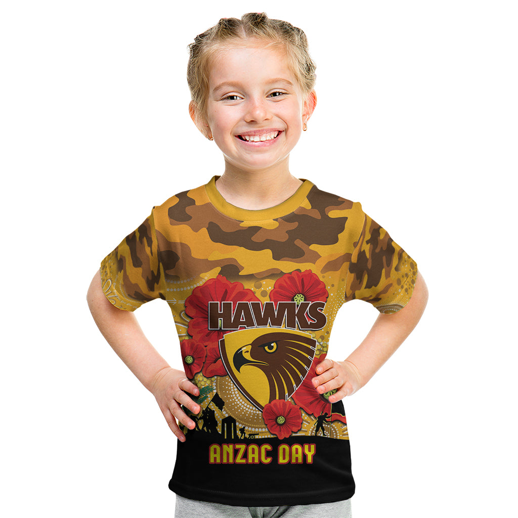 Custom Hawks Football ANZAC Kid T Shirt Gallipoli Camouflage With Poppies