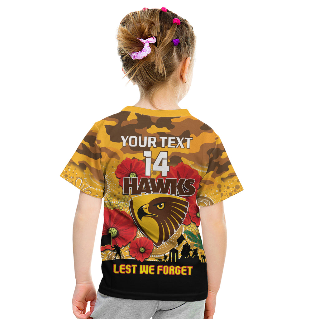 Custom Hawks Football ANZAC Kid T Shirt Gallipoli Camouflage With Poppies