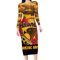 Custom Hawks Football ANZAC Long Sleeve Bodycon Dress Gallipoli Camouflage With Poppies
