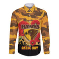 Custom Hawks Football ANZAC Long Sleeve Button Shirt Gallipoli Camouflage With Poppies