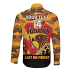 Custom Hawks Football ANZAC Long Sleeve Button Shirt Gallipoli Camouflage With Poppies