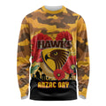 Custom Hawks Football ANZAC Long Sleeve Shirt Gallipoli Camouflage With Poppies